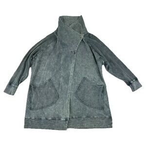 Chalet Et Ceci Cardigan Sz XS Oversized Lagenlook Charcoal Stonewash Hemp Blend